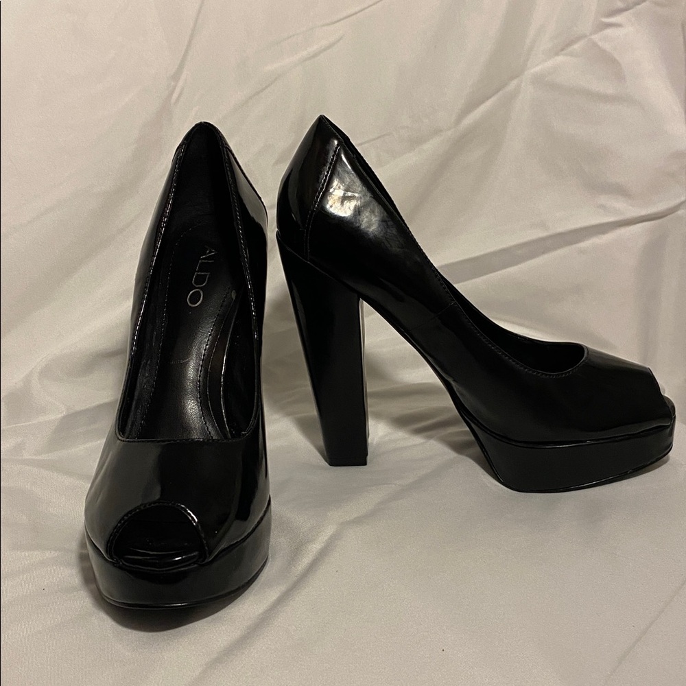 Aldo Black Peep Toe Heels